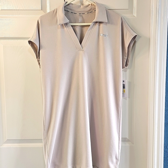 NWT DKNY Collared Short Sleeved Soft Beige Midi Dress Medium - Picture 1 of 14